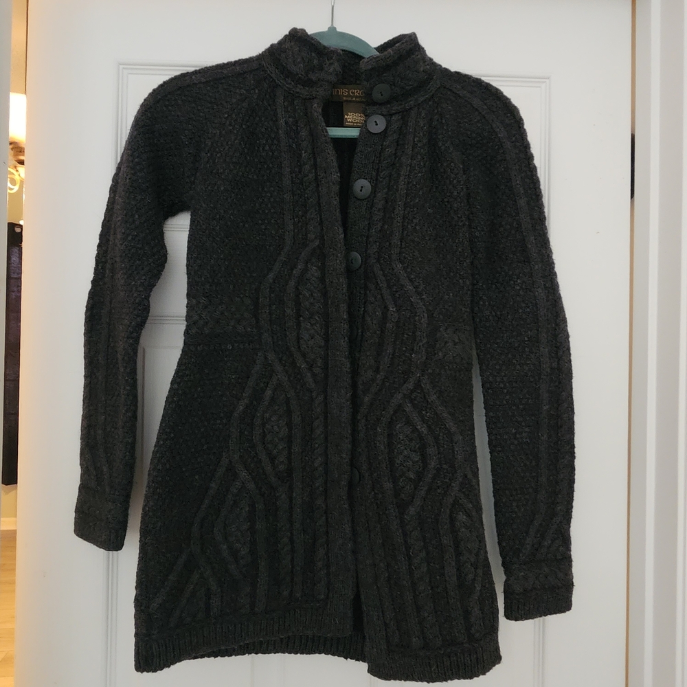 Aran Crafts Dark Gray Cable Knit Cardigan